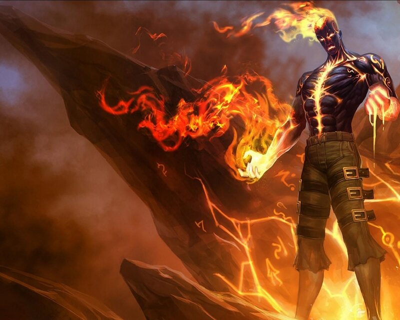 Flame-wreathed Warrior — Orange, Dramatic, Digital Art