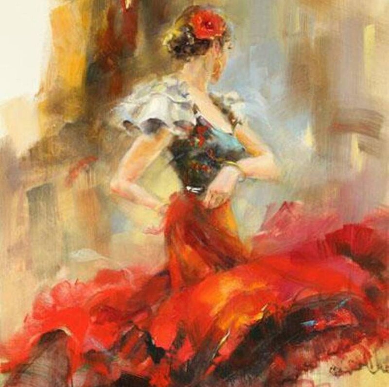 Flamenco Dancer in Red — Dramatic, Painting