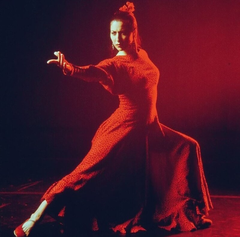 Flamenco Dancer in Red Dress — Dramatic, Night