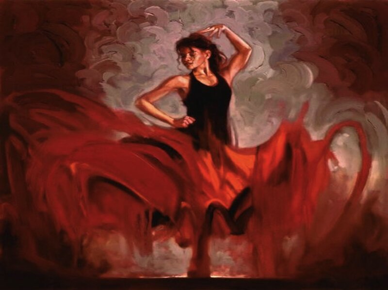 Flamenco Dancer — Red, Dramatic, Painting