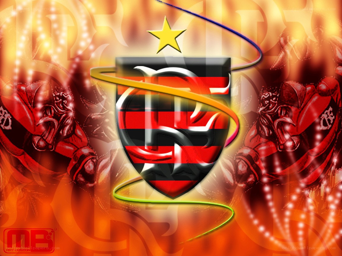 Flamengo logo with fiery background