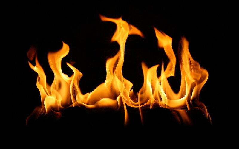 Flames Against Black Background — Orange, Dramatic, Photograph