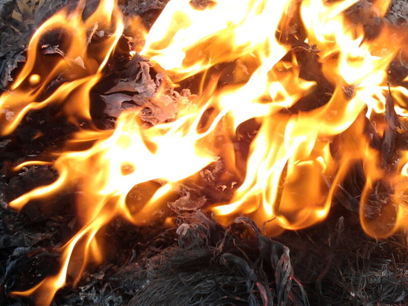 Flames Burning on Ground