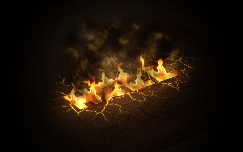 Flames emerging from cracked ground