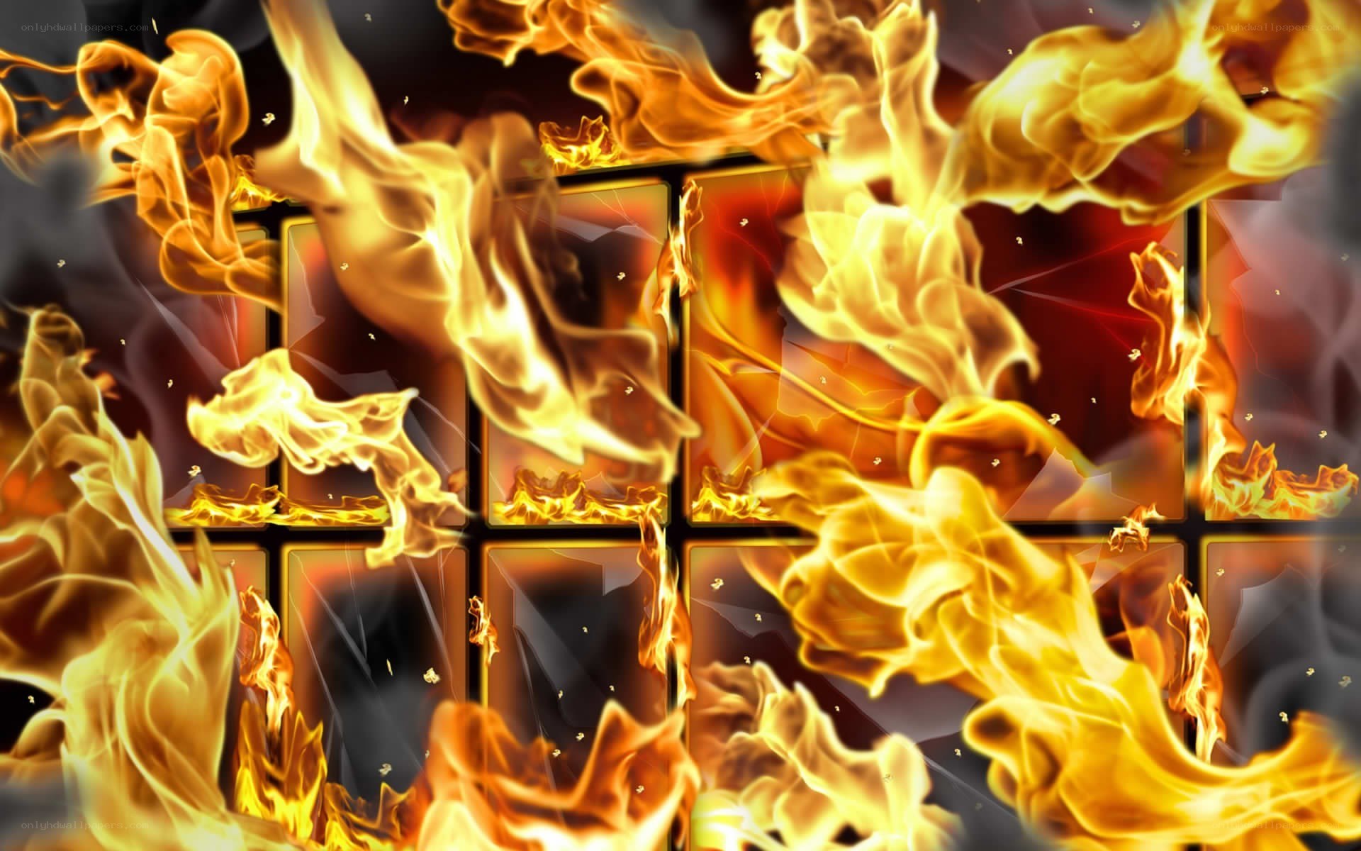 flames engulfing a grid