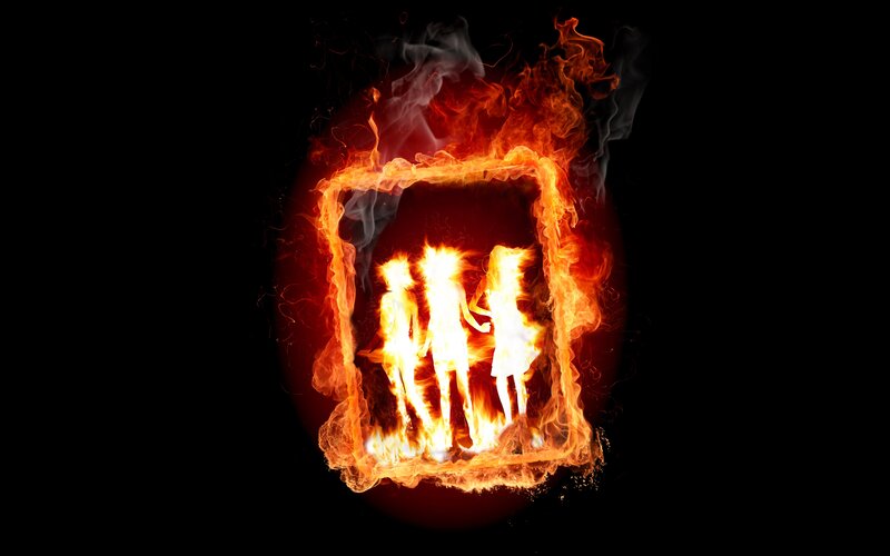 flames forming a family silhouette