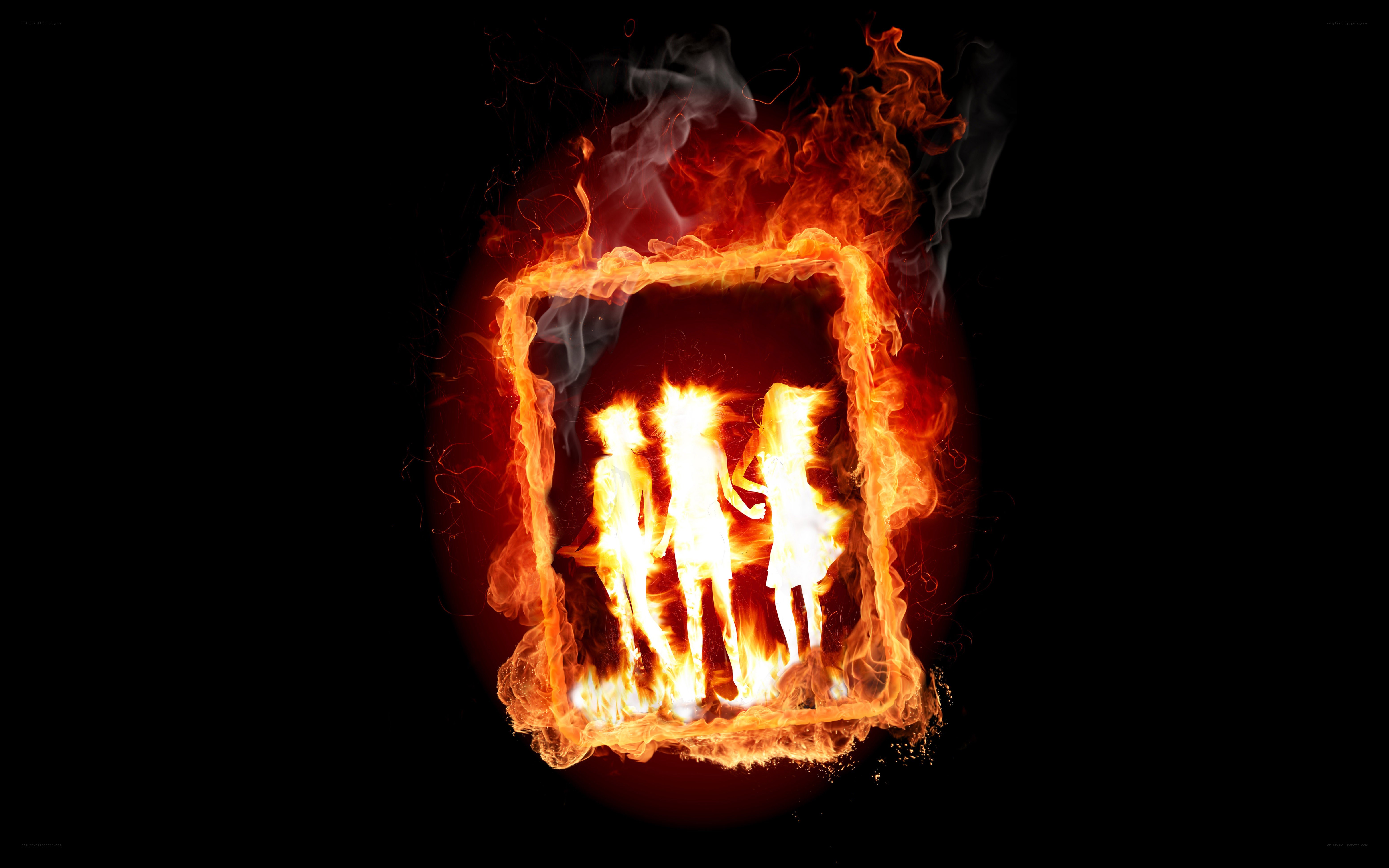 flames forming a family silhouette