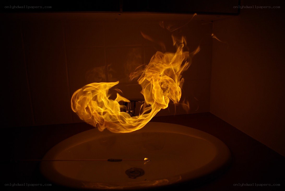 Flames in a bathroom sink