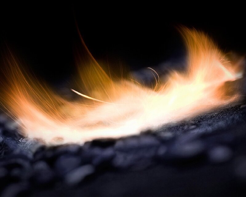 Flames on burning charcoal