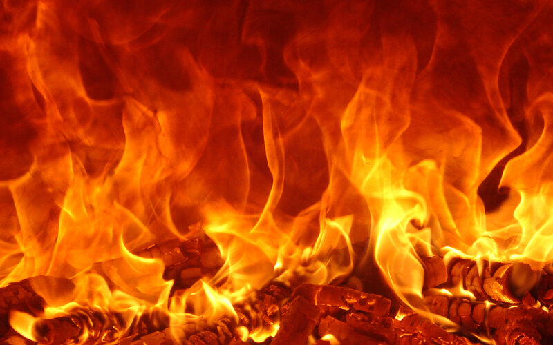 Flames on Burning Wood