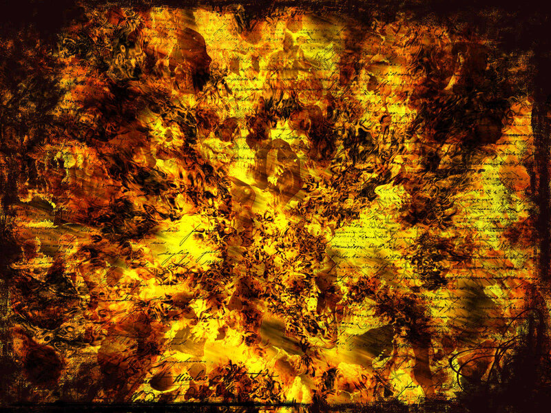 Flames over old manuscript