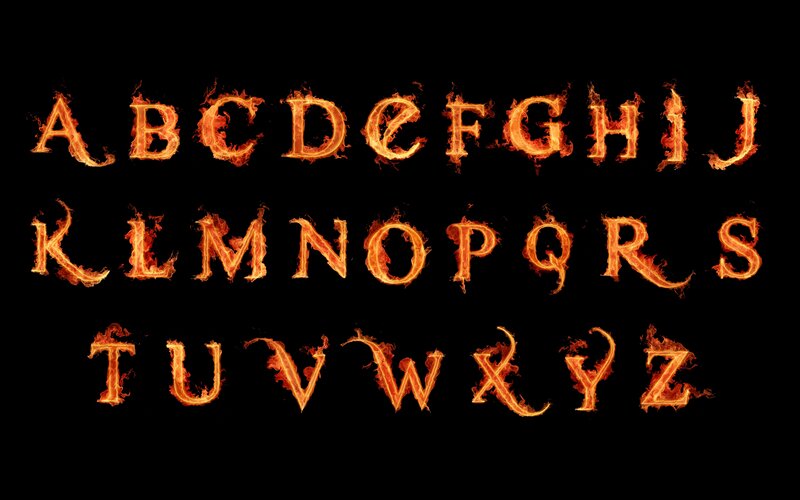 flaming alphabet letters