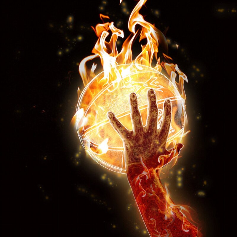 flaming basketball hand