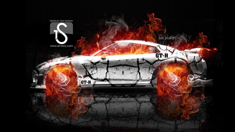 Flaming car design artwork