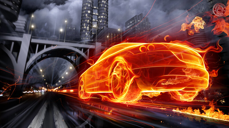 Flaming Car in Motion — Orange