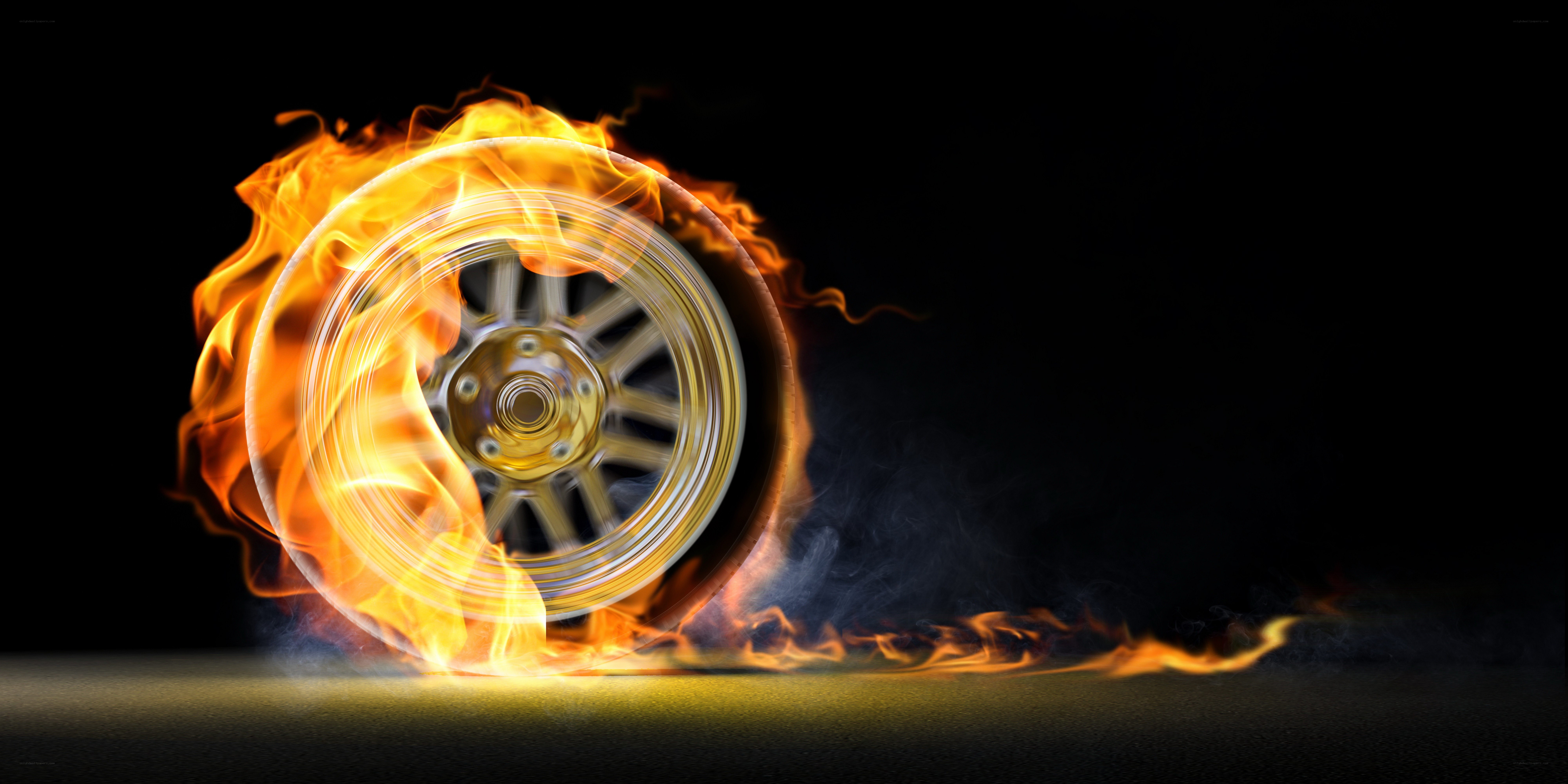 flaming car wheel burnout