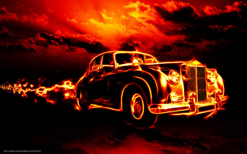 Flaming classic car