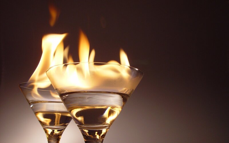 Flaming Cocktails — Black, Dramatic, Photograph