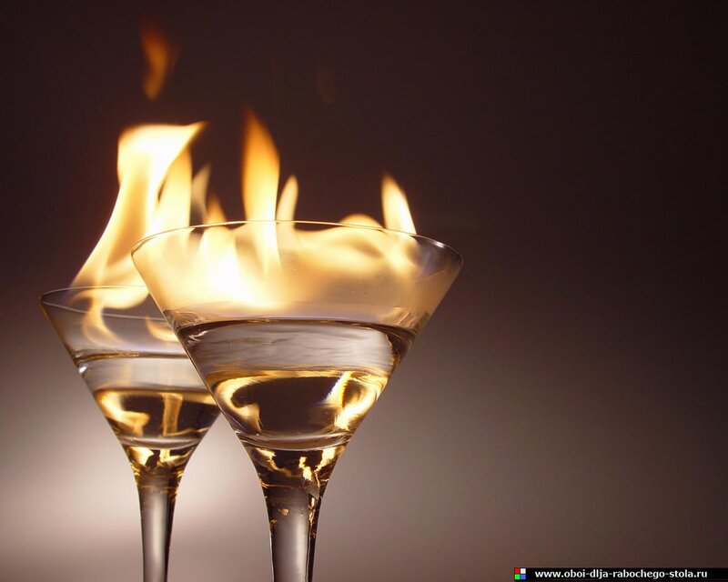 Flaming Cocktails — Yellow, Dramatic, Photograph, Fire, Glassware