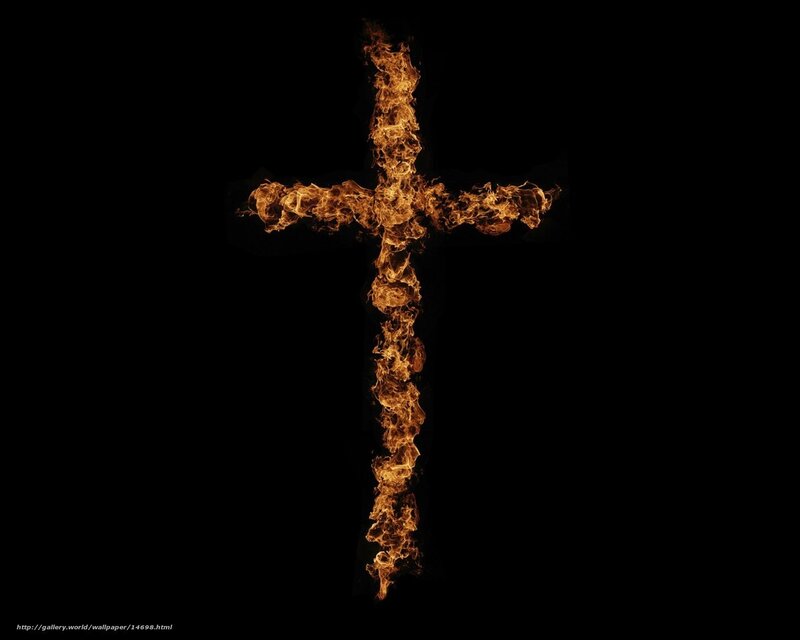 flaming cross on black