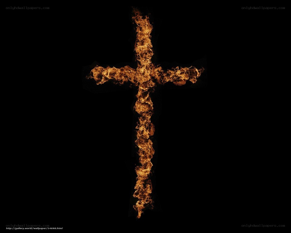 flaming cross on black