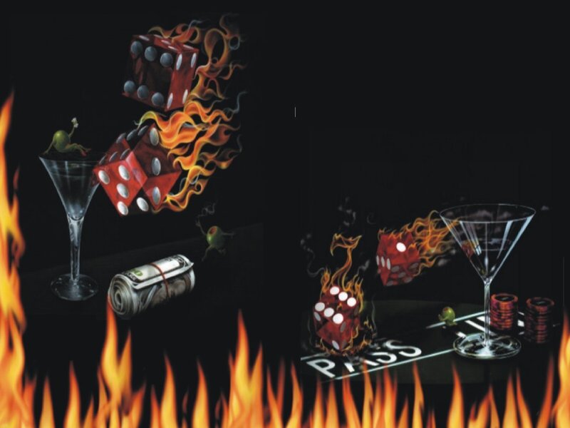flaming dice and casino scene