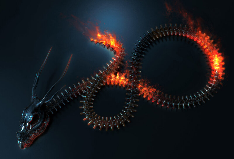 Flaming Dragon Skeleton
