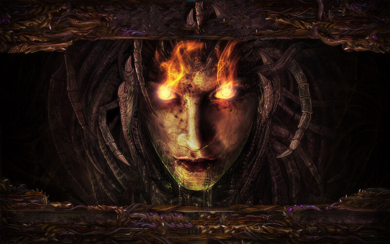 Flaming Face in Dark Cave