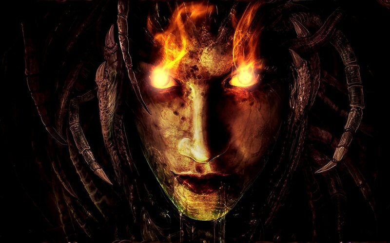 Flaming Face with Tentacles