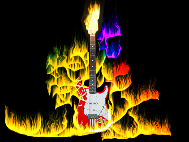 flaming guitar with skull
