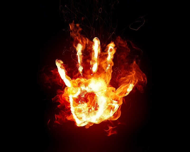 Flaming Hand Print — Orange, Dramatic, Digital Art