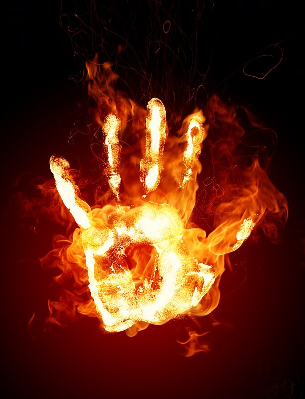 Flaming Hand Print — Orange, Dramatic