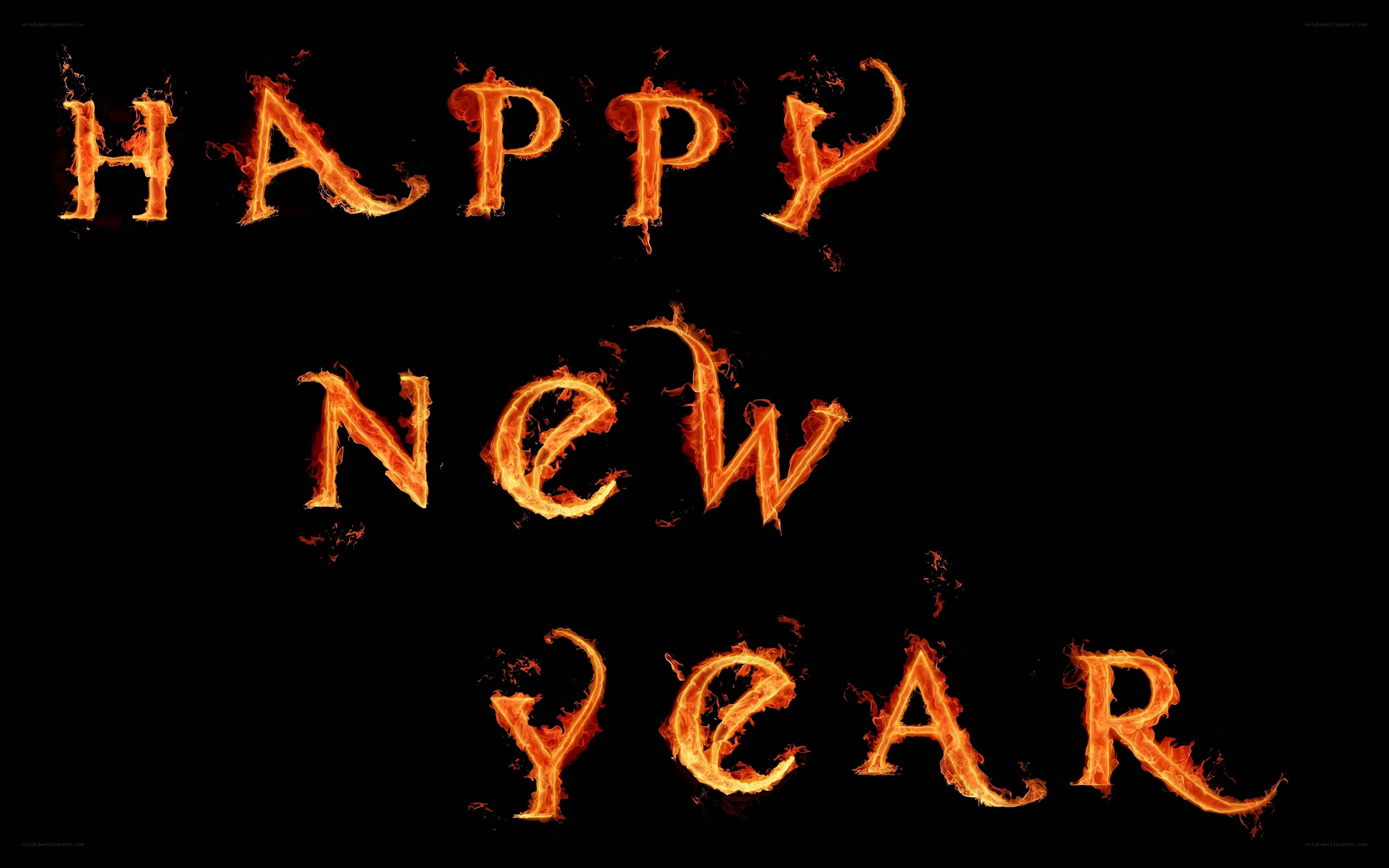 flaming happy new year text
