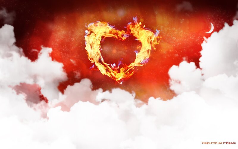 Flaming Heart in Sky