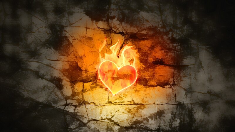 flaming heart on cracked wall