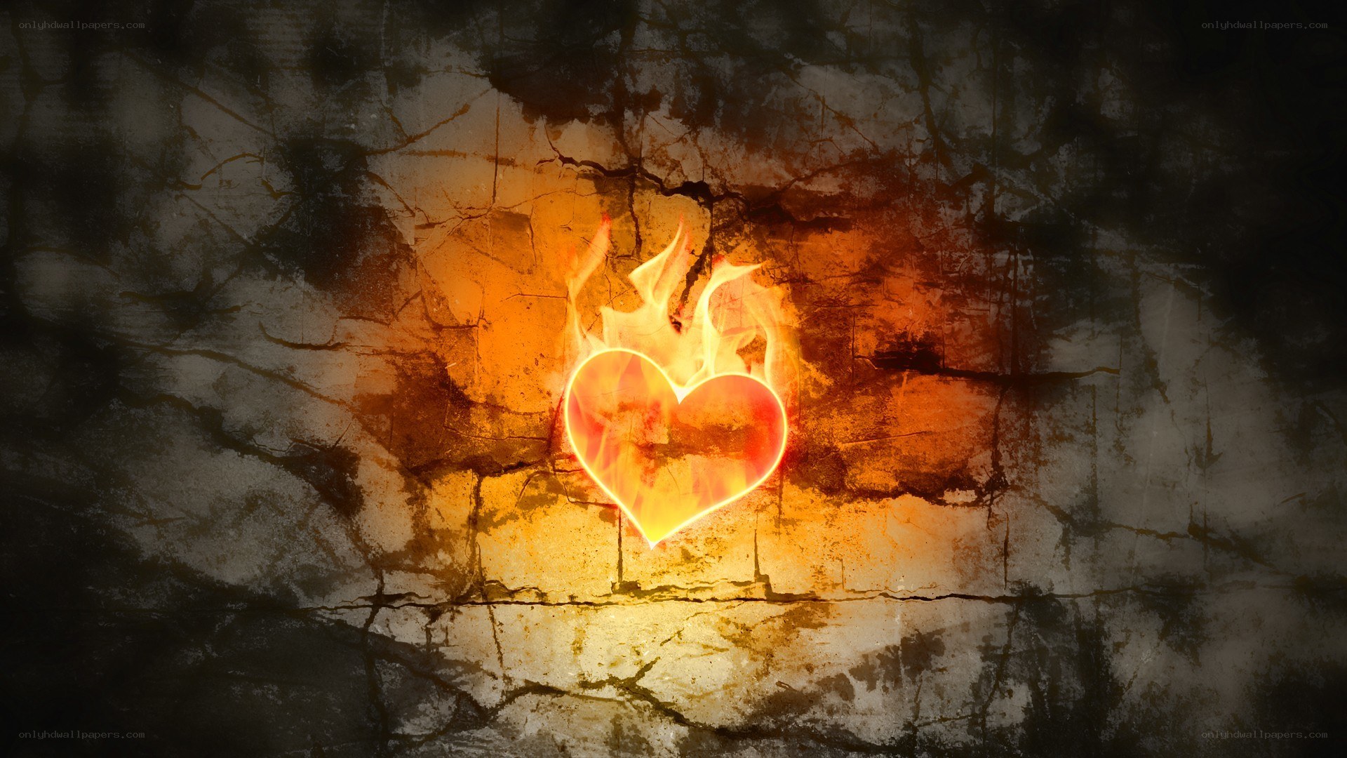 flaming heart on cracked wall