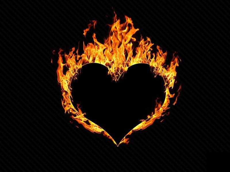 Flaming Heart Outline — Black