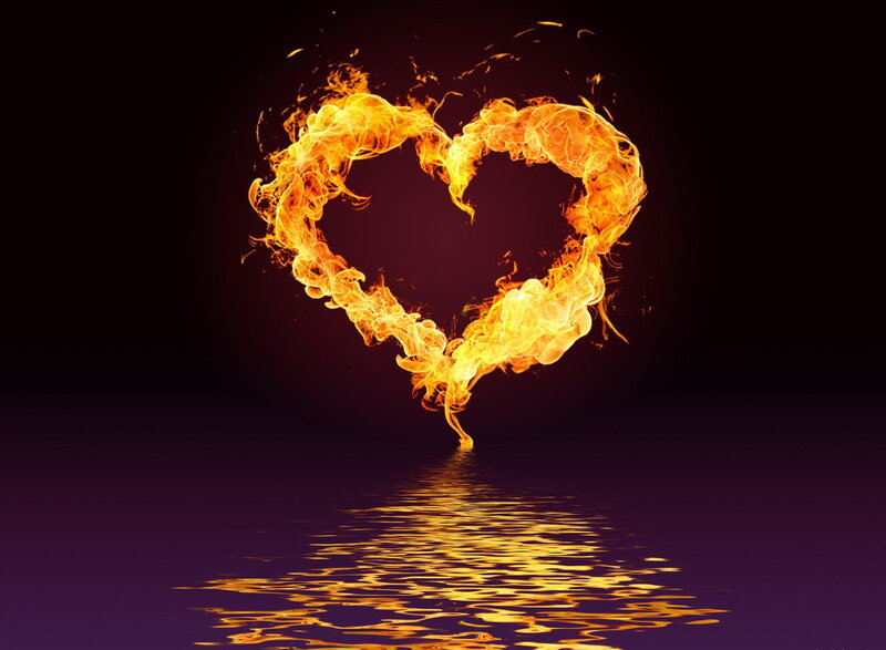 flaming heart over water