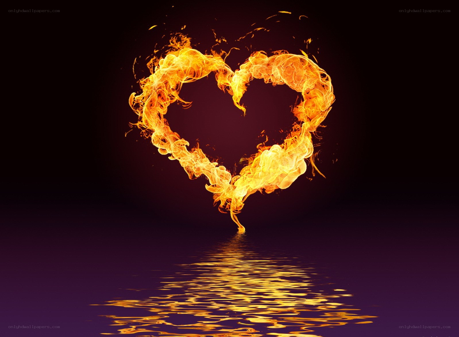 flaming heart over water