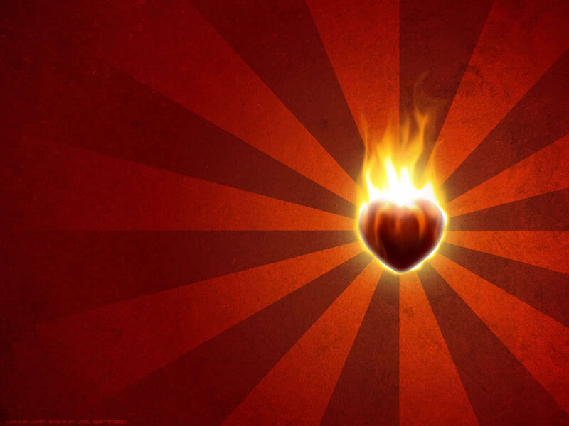 flaming heart radiating light