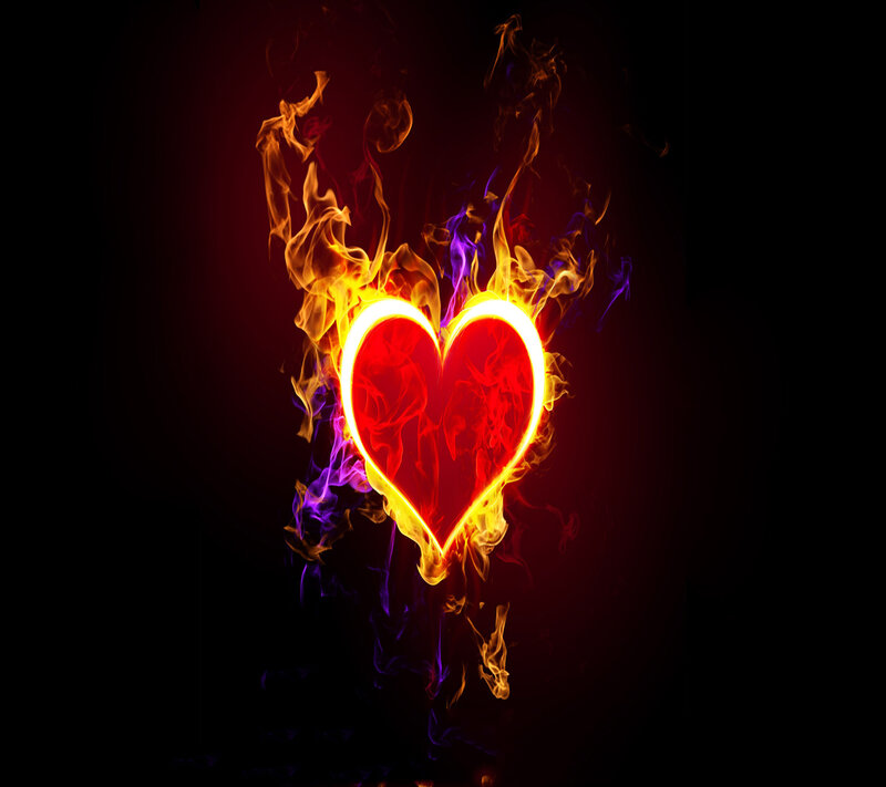 Flaming Heart — Red, Dramatic, Digital Art