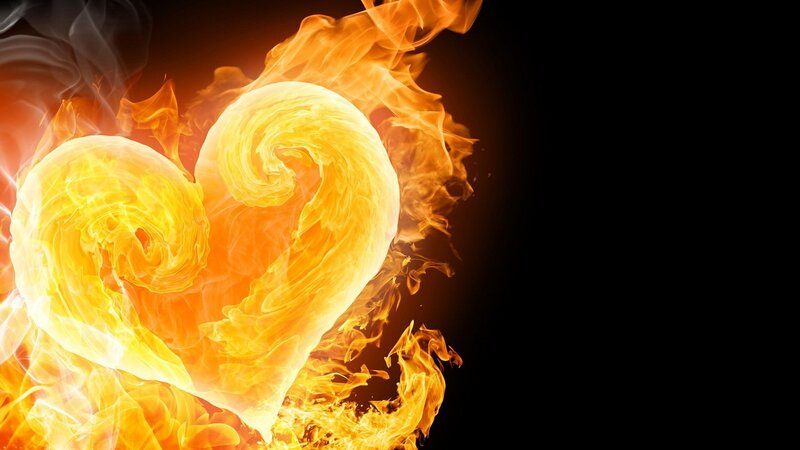 Flaming Heart Shape — Orange, Dramatic, Digital Art