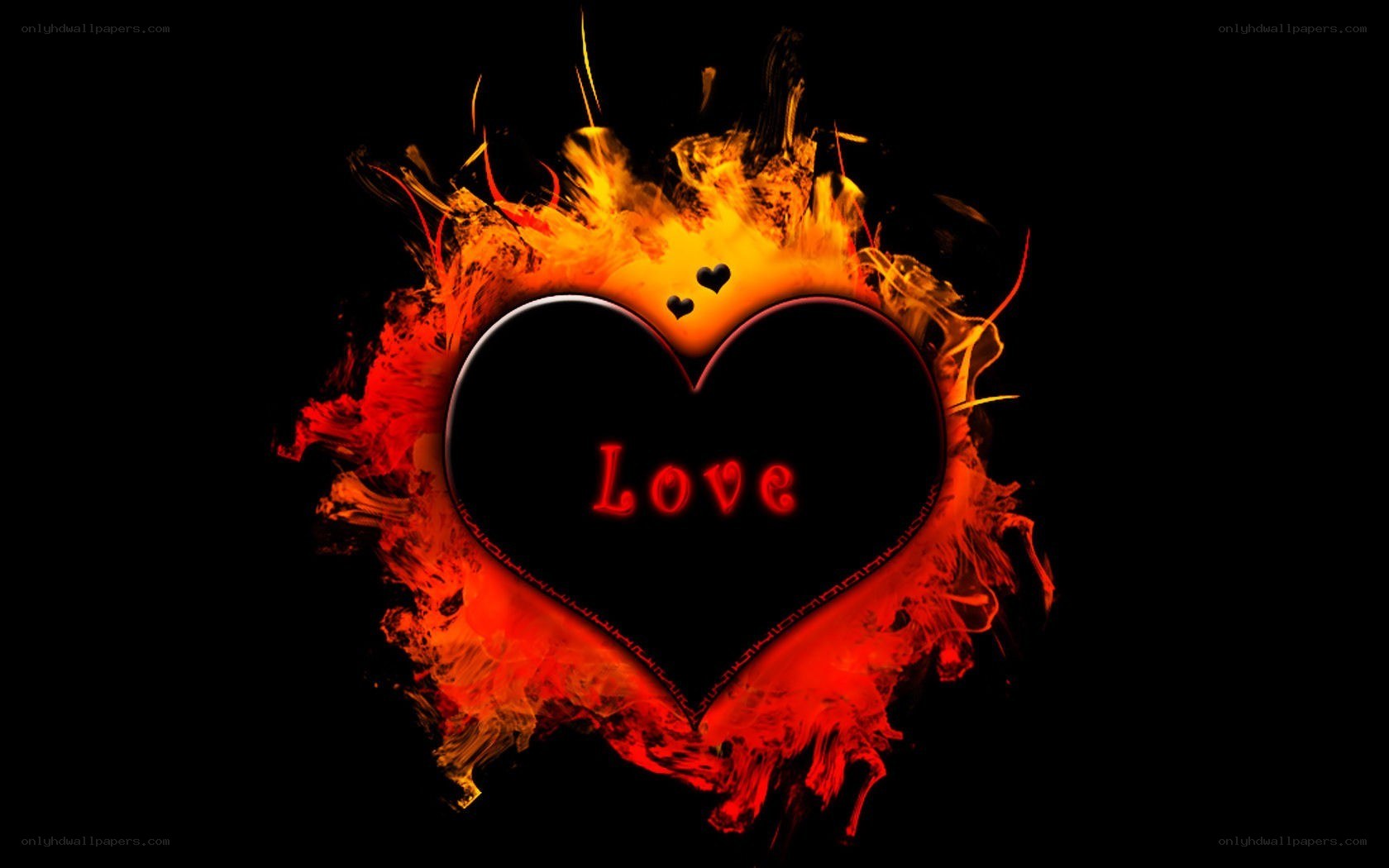 flaming heart with love text