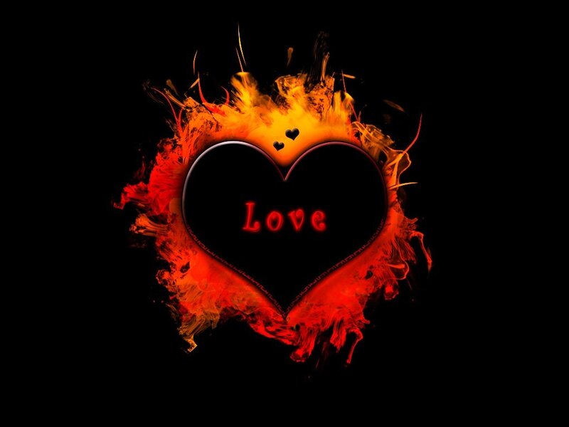 flaming heart with love text
