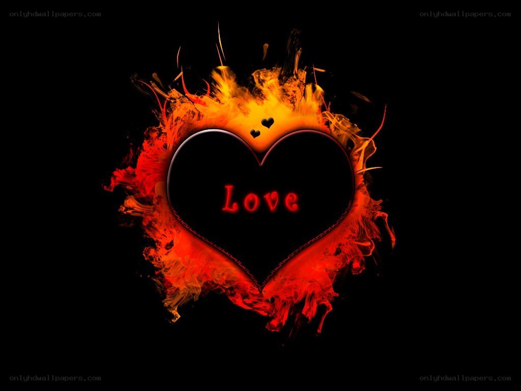 flaming heart with love text