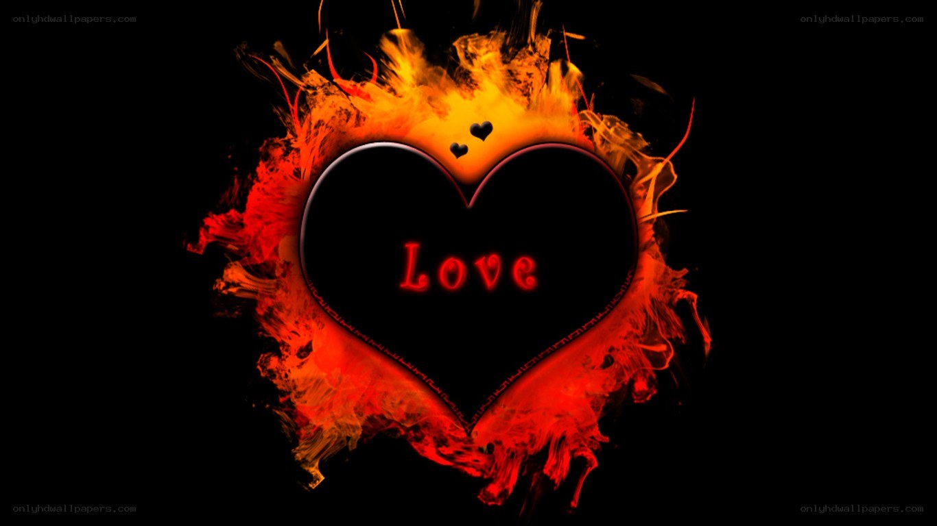 flaming heart with love text