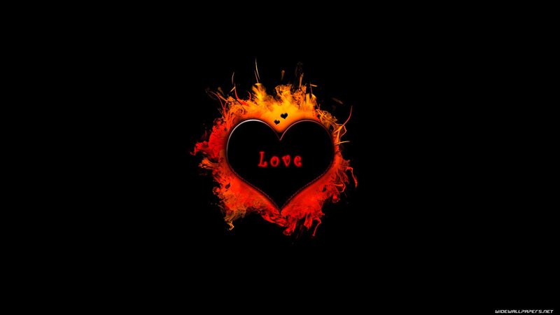 flaming heart with love text