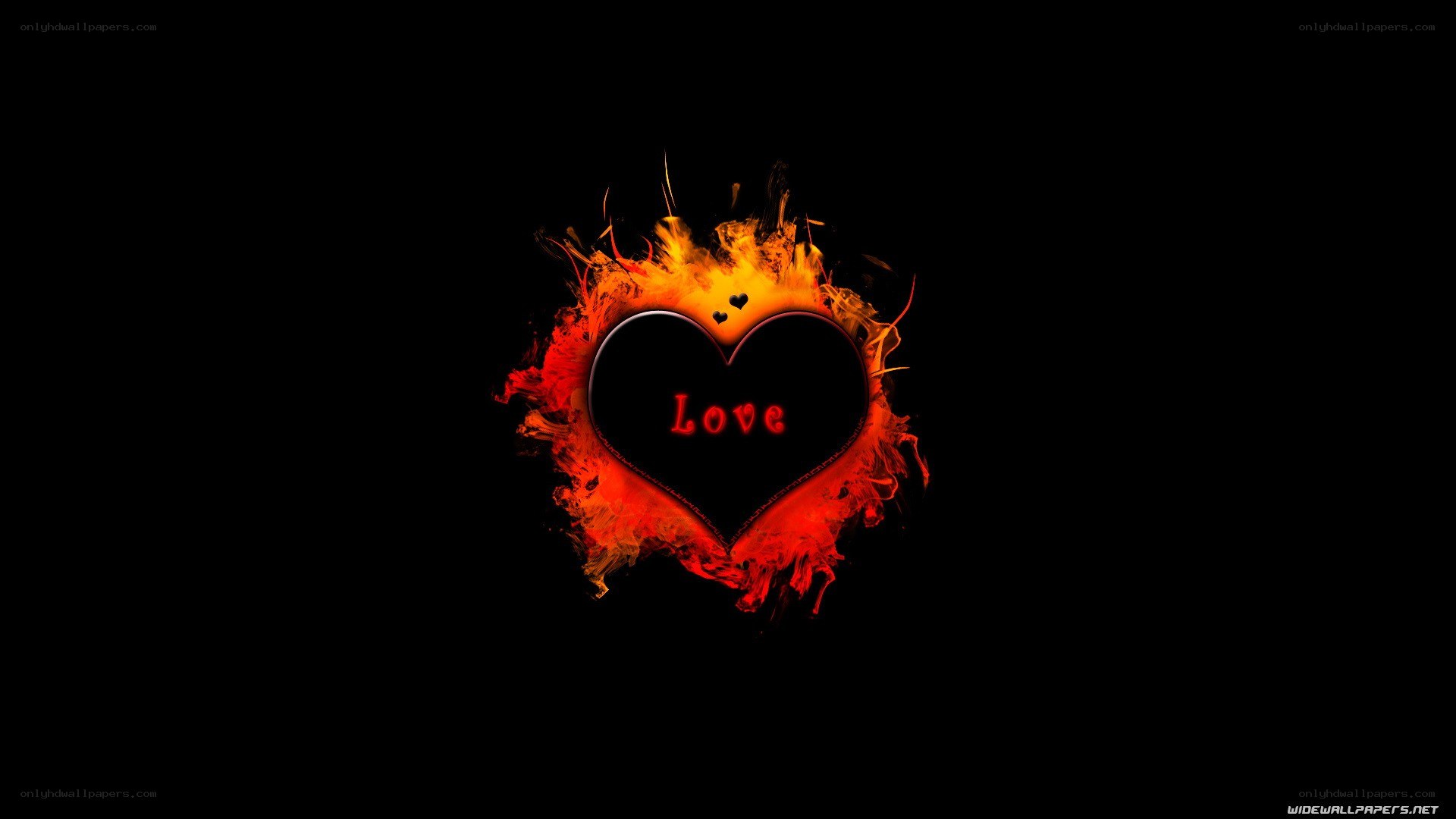 flaming heart with love text