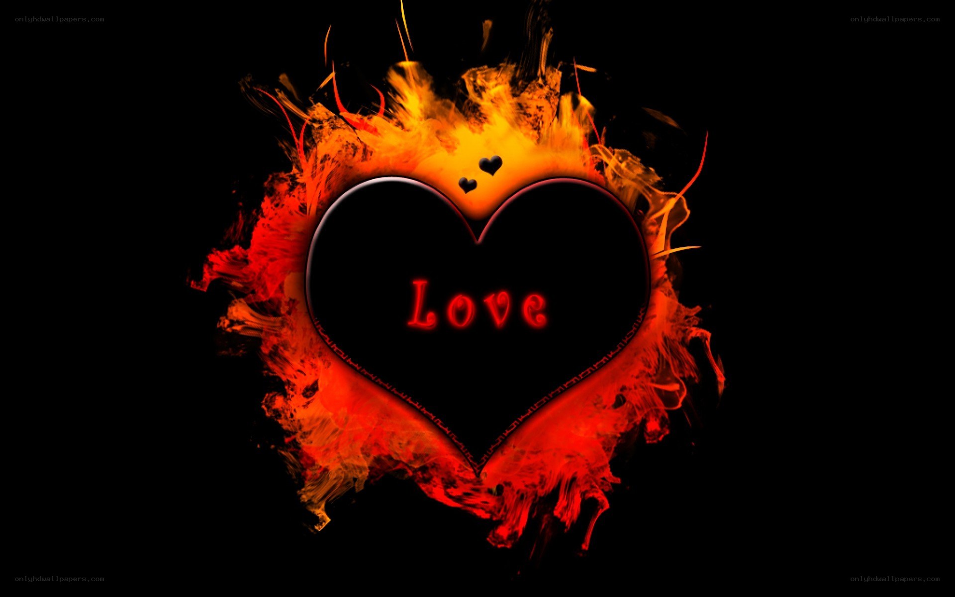 flaming heart with love text