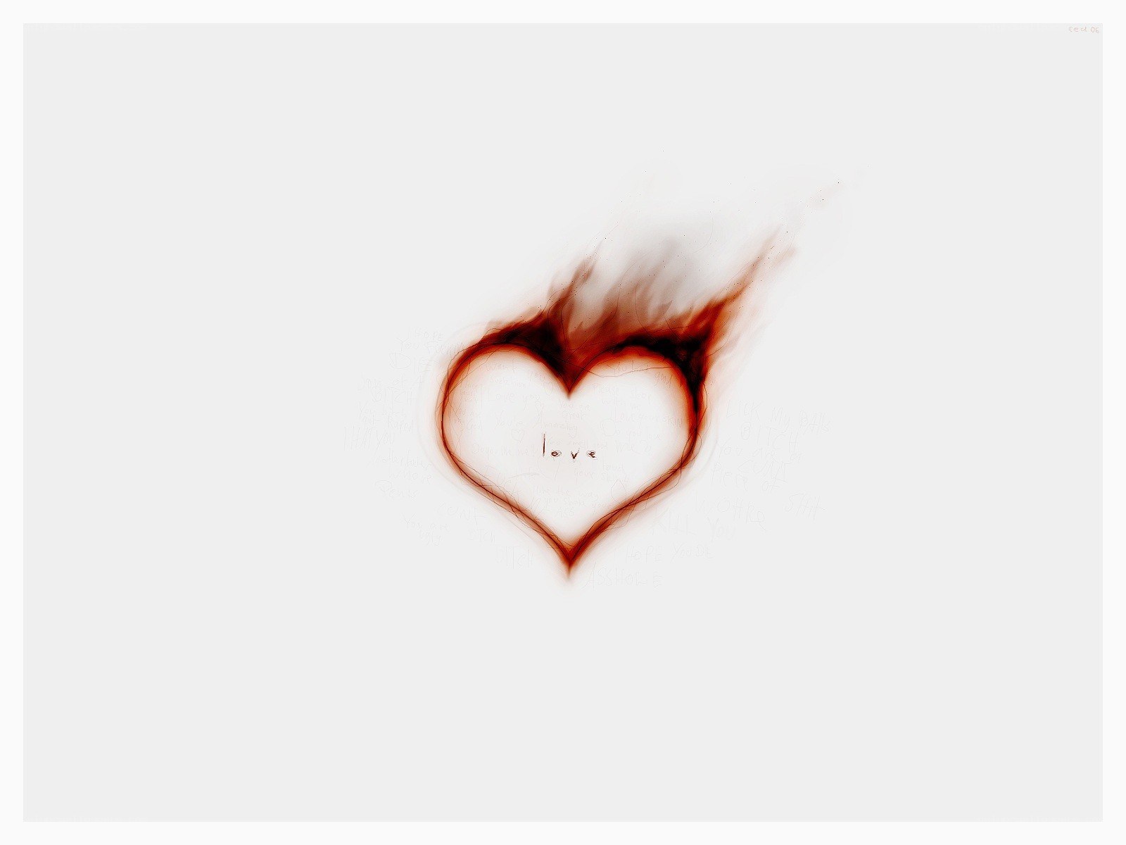 flaming heart with love text